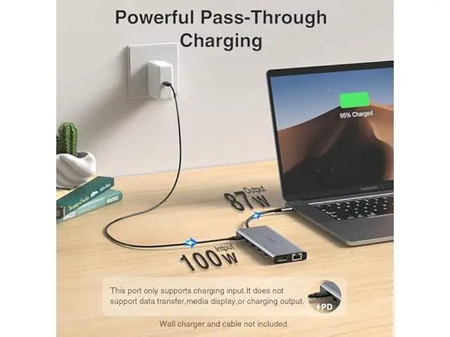 Alt view image 5 of 5 - USB C Hub USB-C Docking Station Dual Monitor 14 in 1 Triple Display Multiport Adapter with 2 HDMI+DP+7 USB Type C/A Ports+Ethernet+Audio, USBC Dongle for Dell/HP/Lenovo ThinkPad/Surface(Grey)