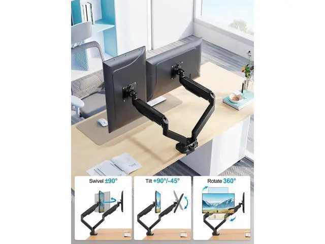 Alt view image 3 of 7 - Dual Monitor Mount Fits Max 39" Computer Screen, Hold 4.4-33 lbs Each Ultrawide Desk Mount, Adjustable Gas Spring Double Monitor Arm, Monitor Stand for 2 Monitors with USB, VESA