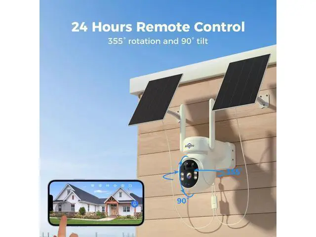 Alt view image 5 of 5 - Hiseeu Solar Powered Security Camera, 24/7 Recording, 4MP 100% Wireless Outdoor Camera, 360° PTZ View, PIR Motion Detection, Color Night Vision, 2-Way Audio, IP66 Waterproof, No Monthly Fees