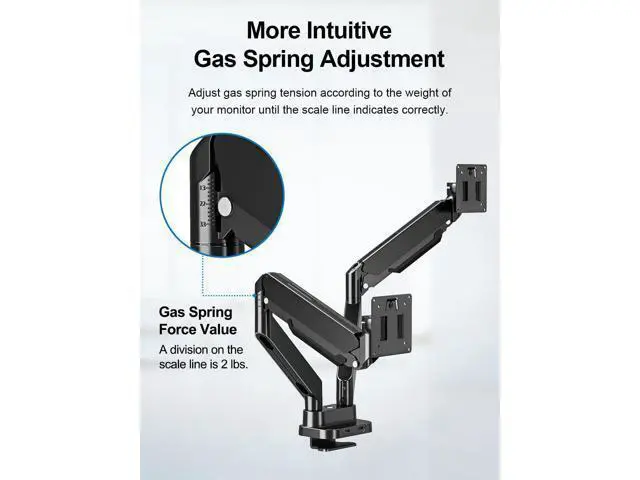 Alt view image 7 of 7 - Dual Monitor Mount Fits Max 39" Computer Screen, Hold 4.4-33 lbs Each Ultrawide Desk Mount, Adjustable Gas Spring Double Monitor Arm, Monitor Stand for 2 Monitors with USB, VESA