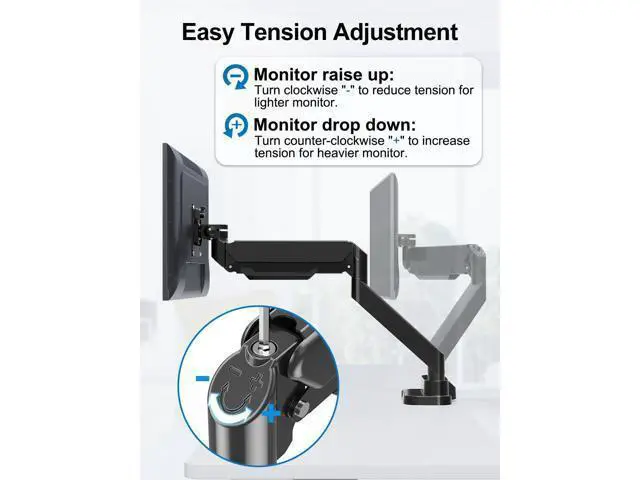 Alt view image 5 of 7 - Dual Monitor Mount Fits Max 39" Computer Screen, Hold 4.4-33 lbs Each Ultrawide Desk Mount, Adjustable Gas Spring Double Monitor Arm, Monitor Stand for 2 Monitors with USB, VESA