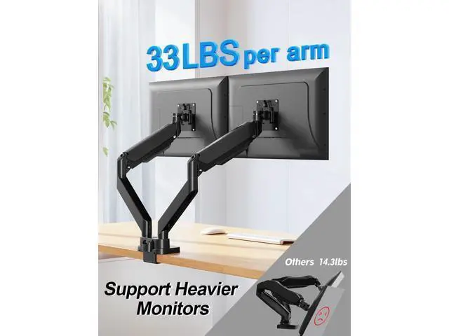 Alt view image 6 of 7 - Dual Monitor Mount Fits Max 39" Computer Screen, Hold 4.4-33 lbs Each Ultrawide Desk Mount, Adjustable Gas Spring Double Monitor Arm, Monitor Stand for 2 Monitors with USB, VESA