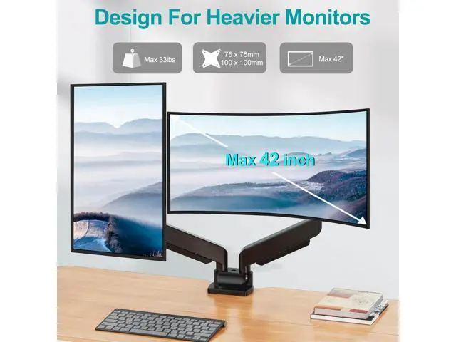 Alt view image 4 of 7 - MOUNT PRO Dual Monitor Stand for Max 43 Inch Ultrawide Computer Screen, Premium Aluminum Heavy Duty Monitor Arm Holds 6.6lbs to 33lbs, Gas Spring Full Motion Display Desk Stand, VESA Mount