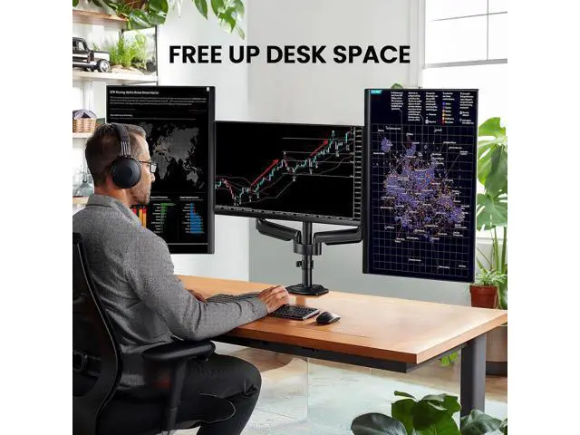 Alt view image 3 of 7 - ErGear Triple Monitor Mount for 13-27 inch Screens, Premium Aluminum Triple Monitors Stand up to 17.6 lbs, Sturdy 3 Monitor Desk Mount with Swivel, Tilt, Rotation, Max VESA 100x100mm