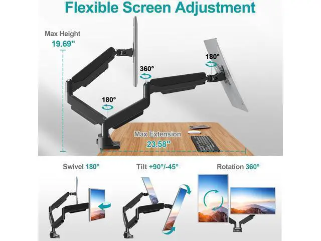 Alt view image 3 of 7 - MOUNT PRO Dual Monitor Stand for Max 43 Inch Ultrawide Computer Screen, Premium Aluminum Heavy Duty Monitor Arm Holds 6.6lbs to 33lbs, Gas Spring Full Motion Display Desk Stand, VESA Mount