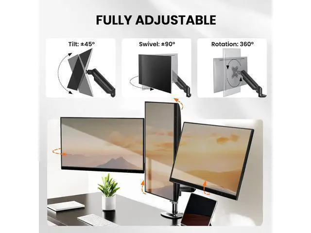 Alt view image 4 of 7 - ErGear Triple Monitor Mount for 13-27 inch Screens, Premium Aluminum Triple Monitors Stand up to 17.6 lbs, Sturdy 3 Monitor Desk Mount with Swivel, Tilt, Rotation, Max VESA 100x100mm