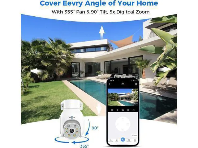 Alt view image 4 of 7 - Hiseeu Security Camera Wireless Outdoor, 5MP Color Night Vision, 2.4&5G WiFi Surveillance Camera Pan/Tilt with Motion Detection/Siren/Light Alarm, 2-Way Audio, IP66 Weatherproof, No Monthly Fee, 2PCS