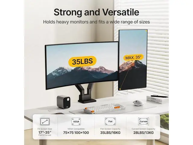 Alt view image 2 of 7 - monTEK Dual Monitor Mount Monitor Arms for 2 Monitors for 17 to 35 Inch Curved Screen Holds 35 Lbs Adjustable Heavy Duty Monitor Desk Mount Cable Management, VESA 75/100mm,MA1007BK-D
