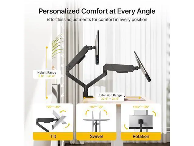 Alt view image 3 of 7 - monTEK Dual Monitor Mount Monitor Arms for 2 Monitors for 17 to 35 Inch Curved Screen Holds 35 Lbs Adjustable Heavy Duty Monitor Desk Mount Cable Management, VESA 75/100mm,MA1007BK-D