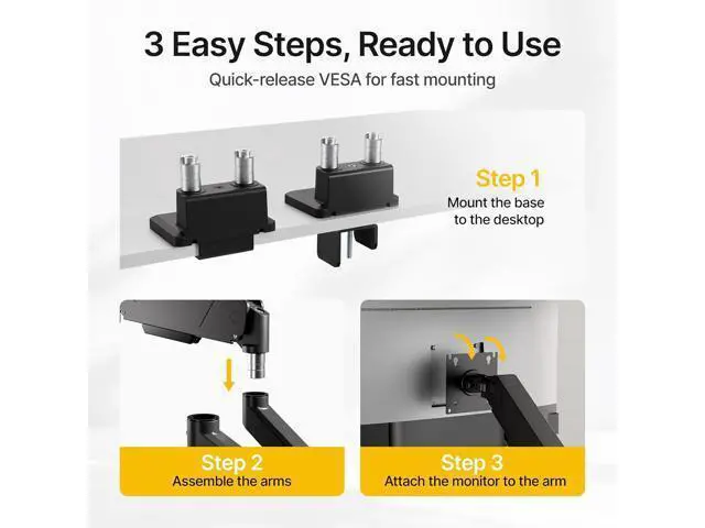 Alt view image 6 of 7 - monTEK Dual Monitor Mount Monitor Arms for 2 Monitors for 17 to 35 Inch Curved Screen Holds 35 Lbs Adjustable Heavy Duty Monitor Desk Mount Cable Management, VESA 75/100mm,MA1007BK-D