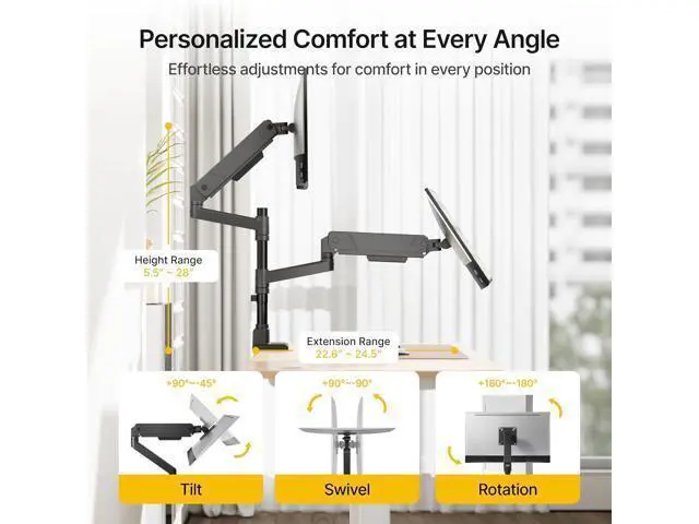 Alt view image 2 of 7 - monTEK Dual Monitor Mount Tall Monitor arms for 2 Monitors for 17 to 35 Inch Curved Screen Holds 35 Lbs Adjustable Heavy Duty Monitor Desk Mount Cable Management, VESA 75/100mm, MA1007PBK-D