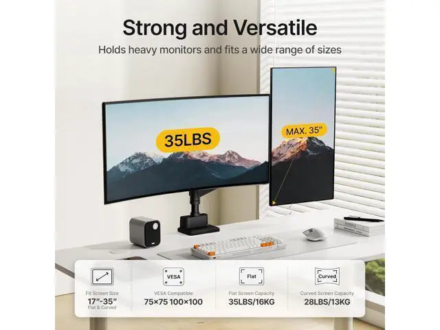 Alt view image 3 of 7 - monTEK Dual Monitor Mount Tall Monitor arms for 2 Monitors for 17 to 35 Inch Curved Screen Holds 35 Lbs Adjustable Heavy Duty Monitor Desk Mount Cable Management, VESA 75/100mm, MA1007PBK-D