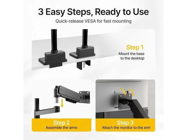 Alt view image 5 of 7 - monTEK Dual Monitor Mount Tall Monitor arms for 2 Monitors for 17 to 35 Inch Curved Screen Holds 35 Lbs Adjustable Heavy Duty Monitor Desk Mount Cable Management, VESA 75/100mm, MA1007PBK-D