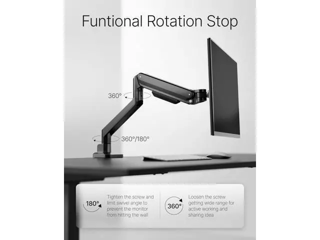 Alt view image 3 of 7 - monTEK Deluxe Monitor Arm up to 40 Inch Holds 26.4 lbs Curved Screens Aluminum Fully Motion Adjustable Single Monitor Stand with Clamp/Grommet Desk Mount, Quick Release Plate,75/100mm VESA, MA1008BK
