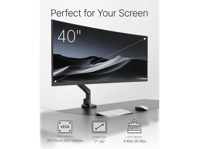 Alt view image 4 of 7 - monTEK Deluxe Monitor Arm up to 40 Inch Holds 26.4 lbs Curved Screens Aluminum Fully Motion Adjustable Single Monitor Stand with Clamp/Grommet Desk Mount, Quick Release Plate,75/100mm VESA, MA1008BK