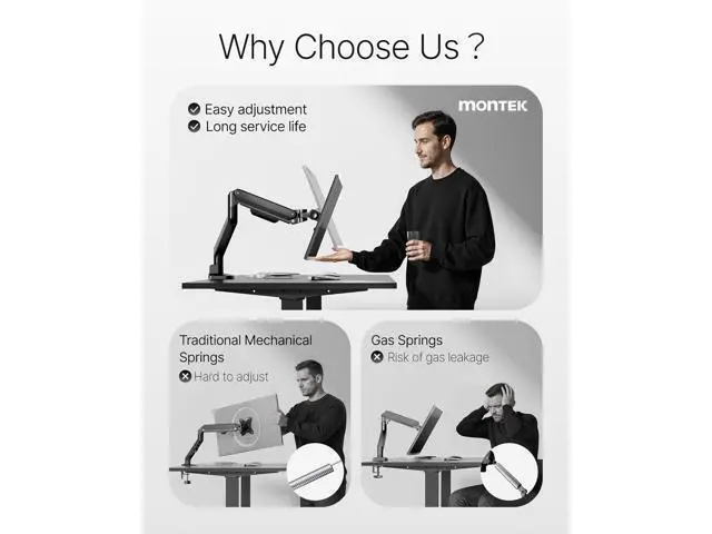 Alt view image 2 of 7 - monTEK Deluxe Monitor Arm up to 40 Inch Holds 26.4 lbs Curved Screens Aluminum Fully Motion Adjustable Single Monitor Stand with Clamp/Grommet Desk Mount, Quick Release Plate,75/100mm VESA, MA1008BK