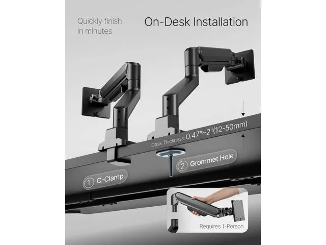 Alt view image 7 of 7 - monTEK Deluxe Monitor Arm up to 40 Inch Holds 26.4 lbs Curved Screens Aluminum Fully Motion Adjustable Single Monitor Stand with Clamp/Grommet Desk Mount, Quick Release Plate,75/100mm VESA, MA1008BK