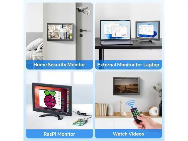 Alt view image 7 of 7 - Eyoyo 10.1 inch Security Monitor 1366x768 Resolution, Small HDMI Monitor Supporting HDMI VGA AV BNC USB Input, Small Screen with Built-in Speakers for PC CCTV Camera NVR(EM101AD)