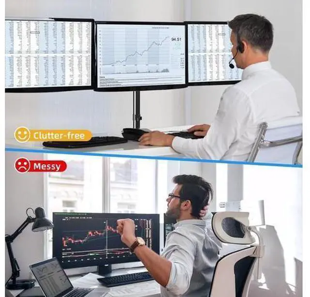 Alt view image 5 of 7 - suptek Triple Monitor Mount for Most 17 to 32 inch Screens,Gas Springs Adjustment Triple Monitor Desk Mount Stand with Clamp & Grommet Kit,Black(MD8003)