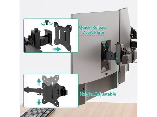 Alt view image 4 of 7 - WALI Triple Monitor Wall Mount for 17 to 32 Inch, Computer Monitor Arm for 3 Screens, Swivel Tilt Wall Mount with Mounting Holes 75x75/100x100mm, Per Arm Holds Up to 15.4lbs (013ARM), Black
