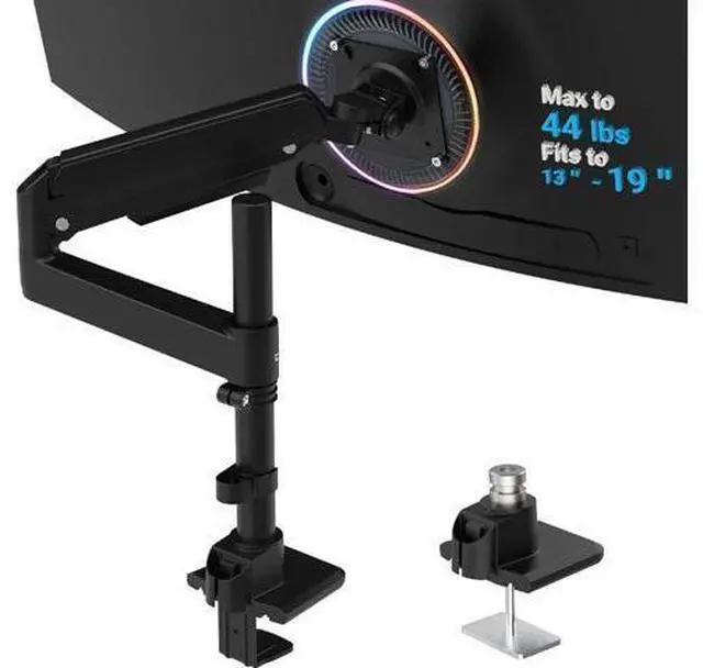 Main image of Heavy Duty Monitor Arm for 13-49 Inch Ultrawide Screens, Holds Up to 44lbs, Fully Adjustable Single Monitor Mount, with Clamp & Grommet Base, 75/100mm VESA Desk Mount, Black