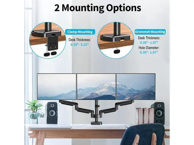 Alt view image 5 of 7 - MOUNTUP Triple Monitor Mount for 17-32 inch Screens, Full Motion Triple Monitor Stand, 3 Monitors Desk Mount Holds 4.4-19.8 lbs Each, Clamp & Grommet Mounting, Black