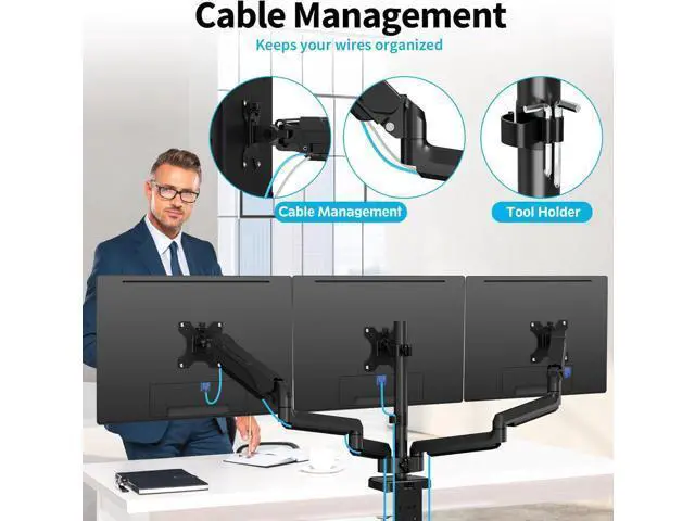 Alt view image 7 of 7 - MOUNTUP Triple Monitor Mount for 17-32 inch Screens, Full Motion Triple Monitor Stand, 3 Monitors Desk Mount Holds 4.4-19.8 lbs Each, Clamp & Grommet Mounting, Black