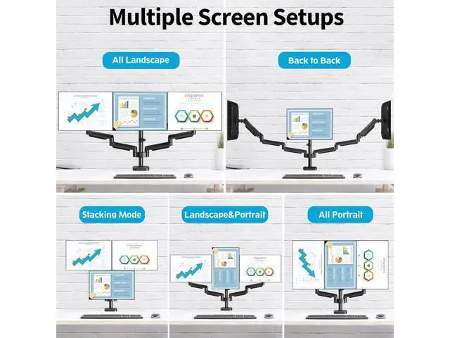 Alt view image 6 of 7 - MOUNTUP Triple Monitor Mount for 17-32 inch Screens, Full Motion Triple Monitor Stand, 3 Monitors Desk Mount Holds 4.4-19.8 lbs Each, Clamp & Grommet Mounting, Black