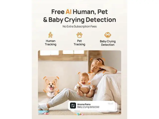 Alt view image 3 of 6 - Anona 4K UHD Indoor Camera, Pet/Dog/Baby Security Camera with Phone App, 360°Pan-Tilt, 5G/2.4G Dual-Band Wi-Fi 6, Auto-Tracking, Person/Pet/Baby Crying Detection, Privacy Mode, Two-Way Audio, 2 Pack