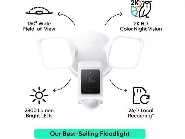 Alt view image 2 of 7 - WYZE Floodlight Camera v2, Security Camera Outdoor, 2K HD with Color Night Vision, 2800-Lumen LEDs, 160° Wide View, 105dB Siren, Works with Alexa & Google Assistant, Wired, Free Expert Support