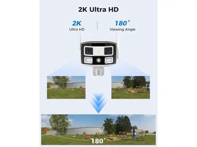 Alt view image 2 of 7 - Hiseeu WiFi Pro 4MP Dual Lens Surveillance Camera, 180-Degree Ultra Wide Angle, 5GHz/2.4GHz, Black Light Color Night Vision, 2-Way Audio, Outdoor IP66, 24/7 Recording Support
