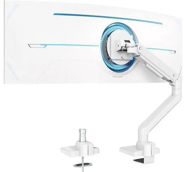 Main image of Premium Heavy Duty Monitor Arm for 17 to 49 inch Screens up to 44lbs, Fully Adjustable Ultrawide Single Clamp-on Desk Mount Stand, VESA 75x75/100x100mm (White)