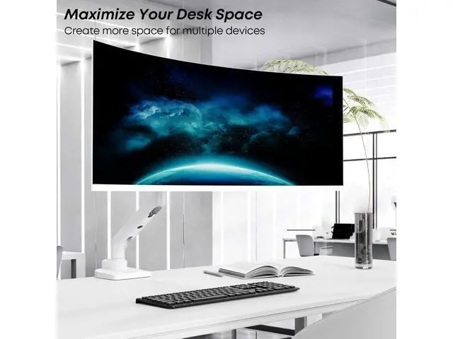 Alt view image 5 of 7 - Premium Heavy Duty Monitor Arm for 17 to 49 inch Screens up to 44lbs, Fully Adjustable Ultrawide Single Clamp-on Desk Mount Stand, VESA 75x75/100x100mm (White)