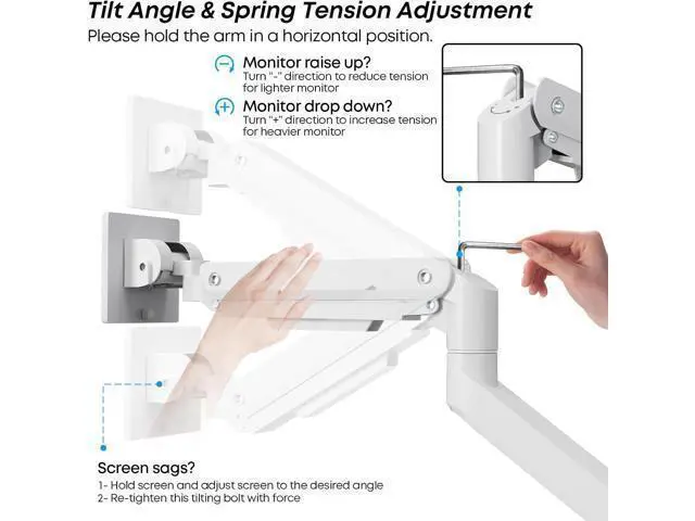 Alt view image 4 of 7 - Premium Heavy Duty Monitor Arm for 17 to 49 inch Screens up to 44lbs, Fully Adjustable Ultrawide Single Clamp-on Desk Mount Stand, VESA 75x75/100x100mm (White)