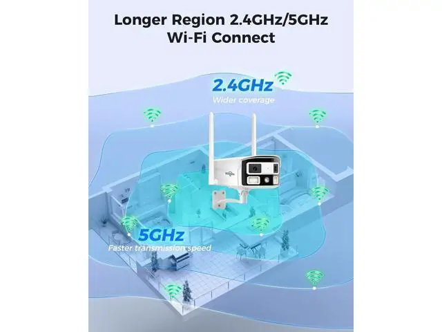 Alt view image 5 of 7 - Hiseeu WiFi Pro 4MP Dual Lens Surveillance Camera, 180-Degree Ultra Wide Angle, 5GHz/2.4GHz, Black Light Color Night Vision, 2-Way Audio, Outdoor IP66, 24/7 Recording Support