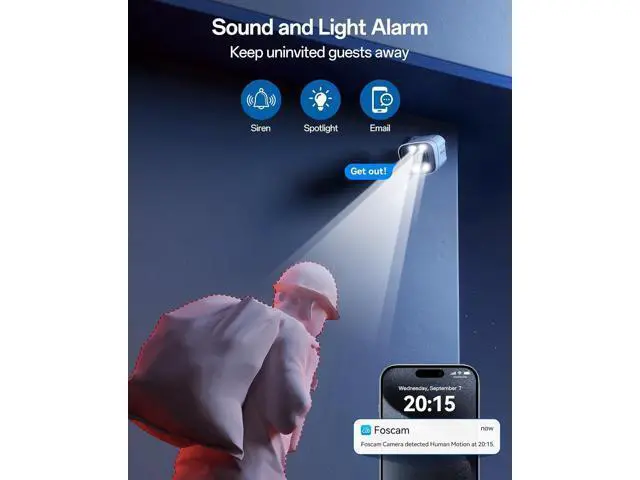 Alt view image 4 of 7 - FOSCAM 4K 8MP IP PoE Security Cameras Wireless Outdoor, V8EP Surveillance Camera for Home Security, 120° FoV, 20x Zoom, AI Detect Human/Vehicle, 66FT Color Night Vision,Siren Alert,2-Way Audio,IP66