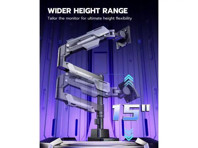 Alt view image 4 of 7 - ARES WING CoreArm Single Monitor Mount, Ultrawide Monitor Arm for 24 to 57'' Heavy Duty Curved Screen, Adjustable Gas Spring Monitors Arm Stand up to 66LBS with 75/100/200 Vesa Mount, Black