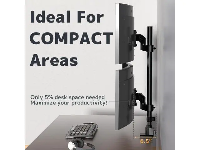 Alt view image 3 of 7 - Dual Monitor-Arm Ultrawide Heavy Duty - 24-57 inch Vertical Dual Monitor Mount, Adjustable Stacked Double Monitor Desk Mount Stand, Max Load 59.4 lbs (per Screen), VESA 75 100 mm, Black