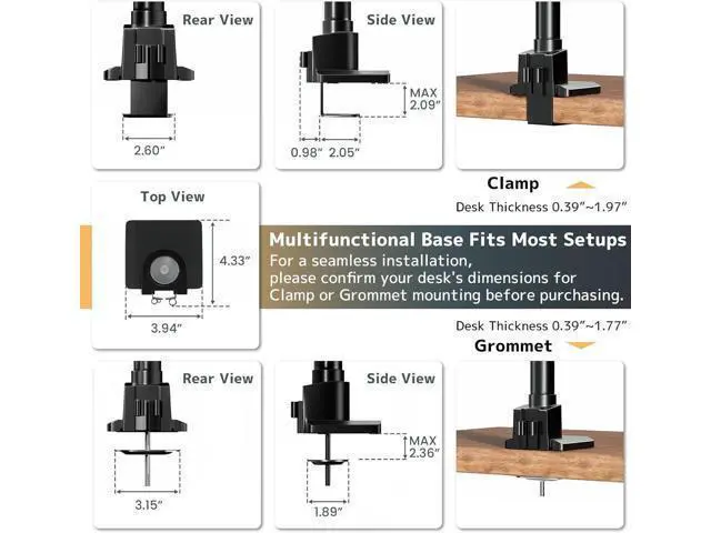 Alt view image 7 of 7 - Dual Monitor-Arm Ultrawide Heavy Duty - 24-57 inch Vertical Dual Monitor Mount, Adjustable Stacked Double Monitor Desk Mount Stand, Max Load 59.4 lbs (per Screen), VESA 75 100 mm, Black