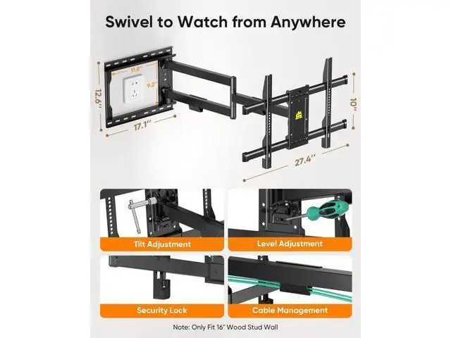 Alt view image 7 of 7 - FORGING MOUNT Corner TV Mount Long Arm TVs Wall Mount for Most 37-75 Inch Flat Curved TVs, 30 Inch Long Extension TV Mount Swivel, Tilt, Full Motion Articulating Arms Max VESA 600x400mm up to 99lbs