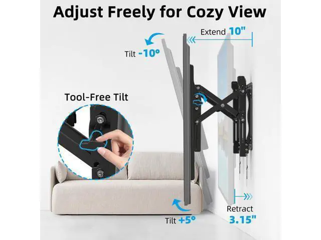 Alt view image 2 of 7 - HOME VISION Advanced Full Motion TV Mount for 32-90 Inch TVs, Tilt TV Wall Mount with Extension, Swivel, Slide and Level, Wall Mount tv Bracket - Max VESA 600x400mm, up to 132lbs, 16/18/24 Inch Studs