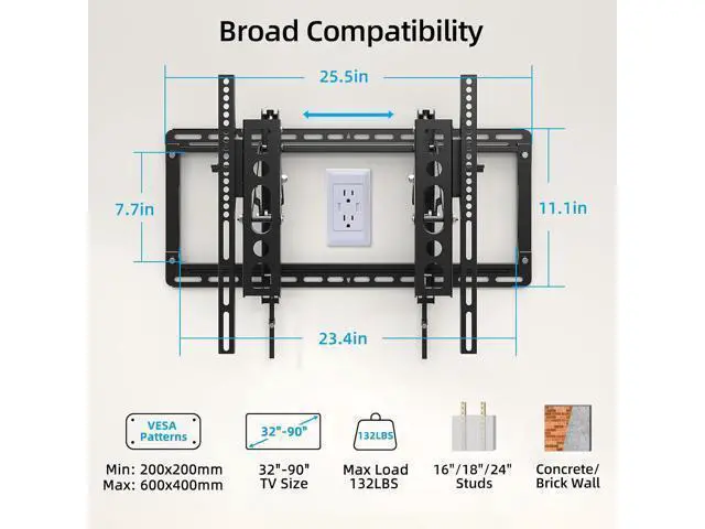 Alt view image 7 of 7 - HOME VISION Advanced Full Motion TV Mount for 32-90 Inch TVs, Tilt TV Wall Mount with Extension, Swivel, Slide and Level, Wall Mount tv Bracket - Max VESA 600x400mm, up to 132lbs, 16/18/24 Inch Studs
