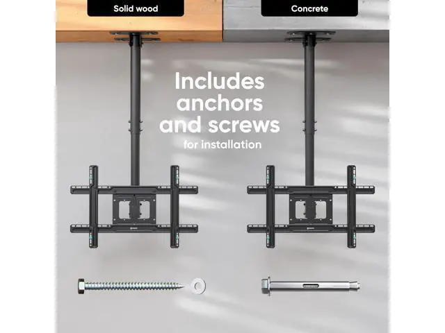 Alt view image 6 of 7 - ONKRON Ceiling TV Mount for 32-80 Inch Screen up to 150 lbs, Height Adjustable Hanging TV Mount with Swivel and Tilt, VESA 100x100-600x400, Full Motion Ceiling Mount TV Bracket Drop Down, Black