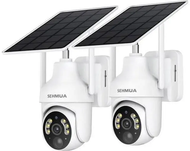 Main image of SEHMUA 2K Solar Security Cameras Wireless Outdoor, 2 Pack 360° View Pan/Tilt WiFi Security Camera Outside with Color Night Vision,Easy to Install, PIR Alarm, 2-Way Audio