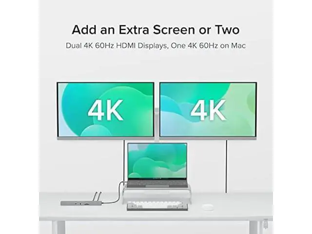 Alt view image 3 of 5 - Plugable 11-in-1 USB-C Hub, 100W USB-C Pass-Through, Laptop Docking Station Dual Monitor, 4K 60Hz HDMI, Compatible with Thunderbolt, Windows, Chromebooks, Displays Mirrored on Mac