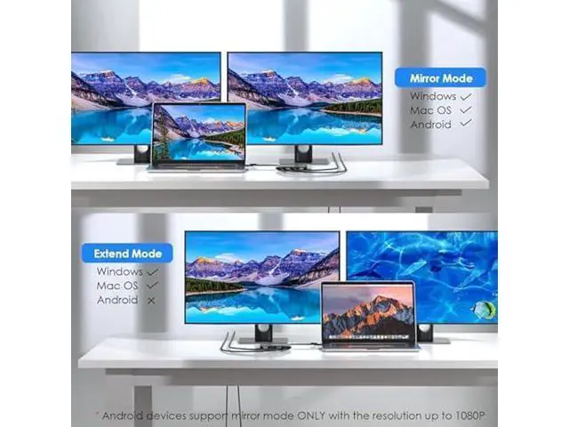 Alt view image 4 of 5 - WAVLINK USB C and USB 3.0 to Dual 4K DisplayPort/HDMI Adapter, Displaylink Monitor Splitter Extended Display for Dual Monitor 4K@60Hz, HDMI/DP Splitter Compatible with Mac M1-M4,Window Laptop-Black
