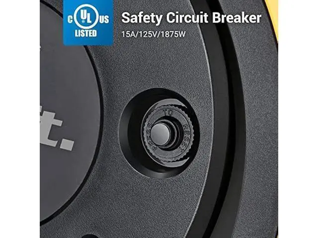 Alt view image 7 of 7 - DEWENWILS Retractable Cord Reel, 60 FT Heavy Duty Extension Cord, 12AWG/3C SJTOW, 3 Grounded Outlets Lighted Triple Tap, 15A Circuit Breaker, Wall/Ceiling Mounted for Garage and Workshop, UL Listed