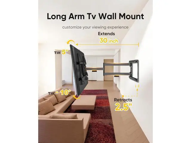 Alt view image 2 of 7 - FORGING MOUNT Long Arm TV Mount for Most 37-75 Inch TVs, 30 Inch Long Extension Arm Corner TV Wall Mount, Full Motion Wall Mount Swivel, Tilt, Articulating VESA 600X400mm,Holds up to 100lbs