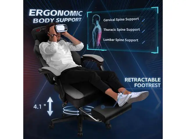 Alt view image 4 of 7 - Office Chairs for Adults, Computer Chair with Footrest and High Back, Big and Tall Office Chair's with Massage Lumbar Support, 360° Swivel Height Adjustable Office Chair, Grey