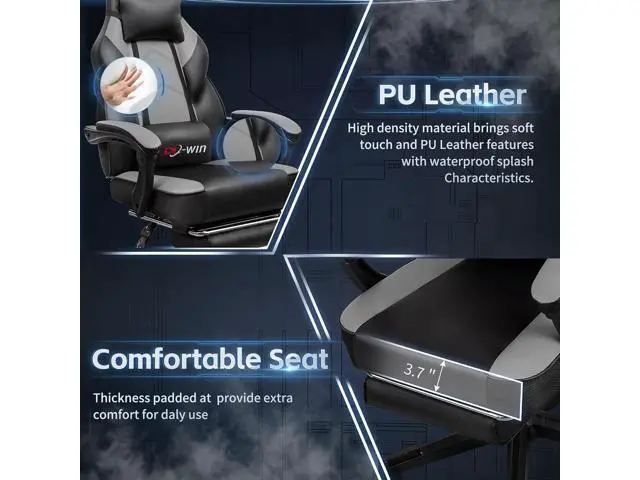Alt view image 6 of 7 - Office Chairs for Adults, Computer Chair with Footrest and High Back, Big and Tall Office Chair's with Massage Lumbar Support, 360° Swivel Height Adjustable Office Chair, Grey